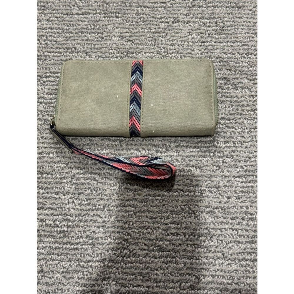 Wristlet Clutch with Chevron Strap - Olive/Coral - Picture 1 of 2